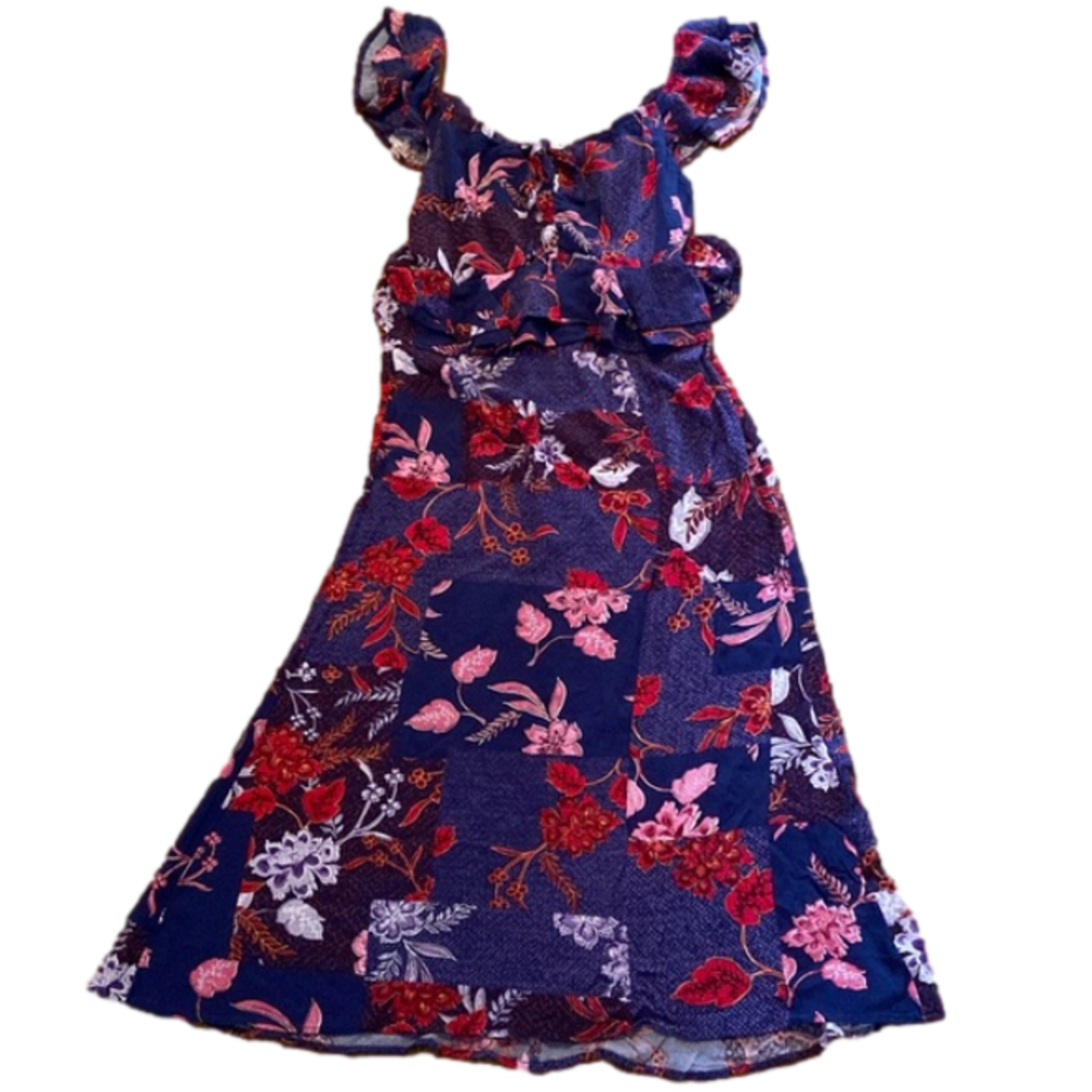 Sofia Vergara Floral Dress Cap Sleeves Elastic Neckline And Back Waist Blue XS
